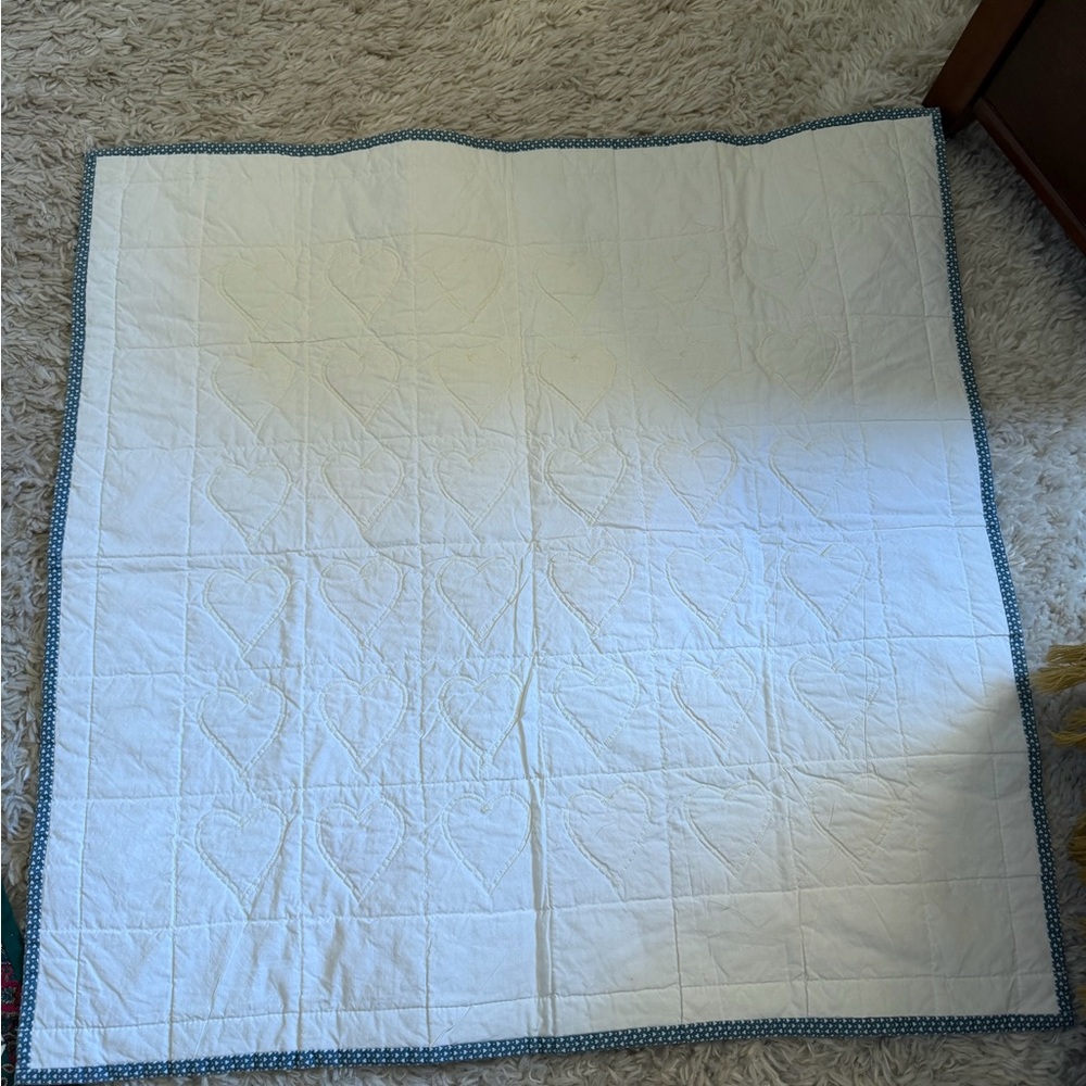 Heart Patterned Quilt with Blue Border - Picture 2 of 2